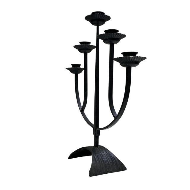 Mid-Century Modern Vintage West German Five-Arm Black Metal Candelabra For Sale - Image 3 of 5