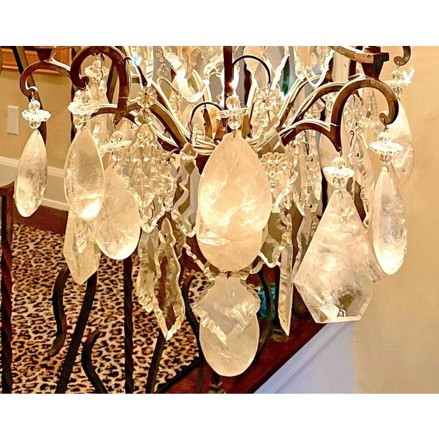 Late 19th Century Late 19th Century French Gilded Bronze Quartz Rock Crystal 6-Light Chandelier For Sale - Image 5 of 10