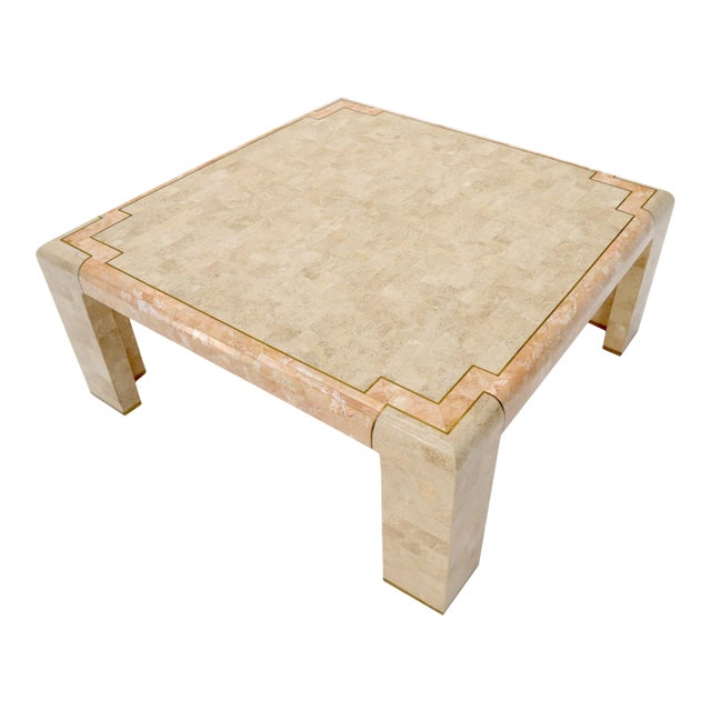 Tessellated Stone Brass Inlay Square Coffee Table For Sale