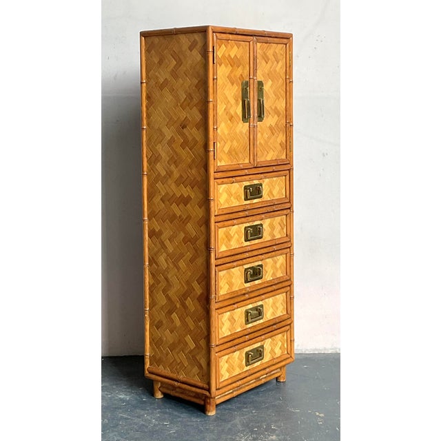 Vintage Boho Parquet Rattan Gentleman’s Chest For Sale In West Palm - Image 6 of 7
