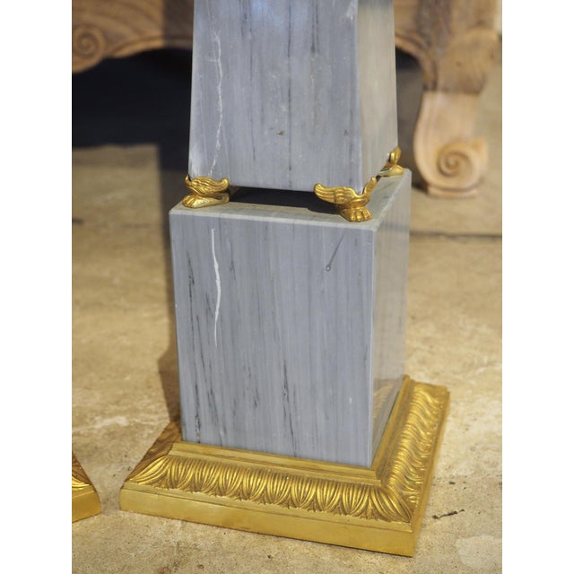 Pair of French Empire Style Blue Turquin Marble Obelisks, Early 1900s For Sale - Image 17 of 18