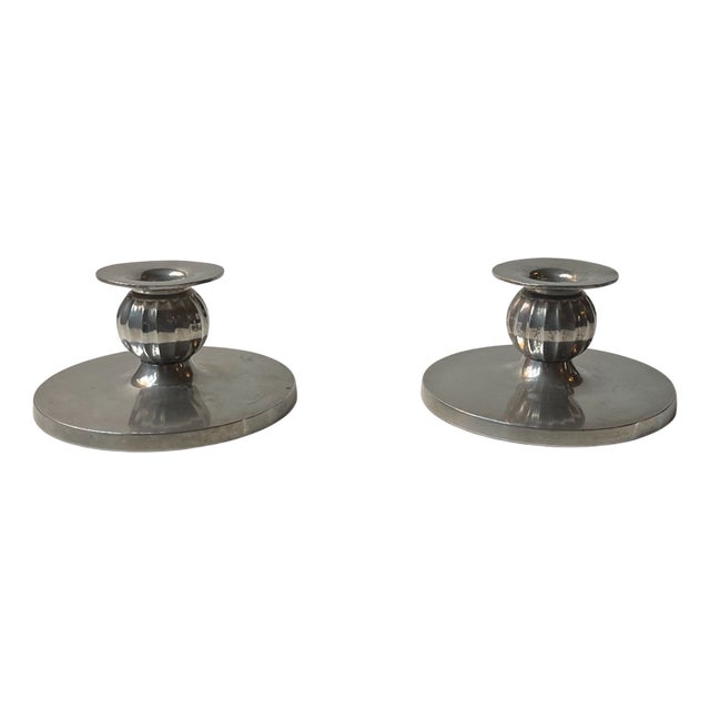 Art Deco Pewter Candlesticks by Just Andersen, 1930s, Set of 2 For Sale