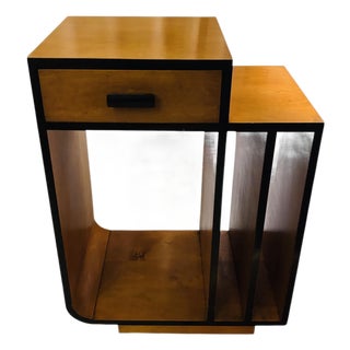 Paul Frankl Style Art Deco Skyscraper End Table Nightstand in Maple With Black Accents For Sale
