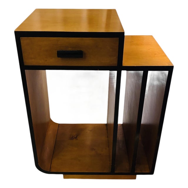 Paul Frankl Style Art Deco Skyscraper End Table Nightstand in Maple With Black Accents For Sale