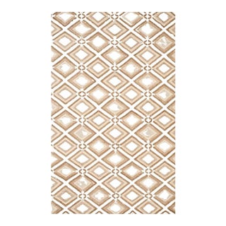5x8 Ivory Hand-Knotted Wool Layered Diamond Lattice Geometric Modern Carpet Rug For Sale