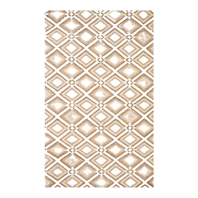 5x8 Ivory Hand-Knotted Wool Layered Diamond Lattice Geometric Modern Carpet Rug For Sale