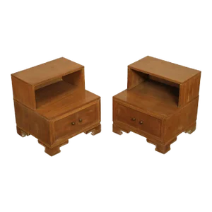 Mid Century Modern James Mont Inspired Walnut Step Nightstands - A Pair