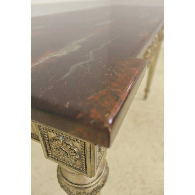 Regency Style Silver Gilt Faux Marble Top Console Table For Sale - Image 4 of 13