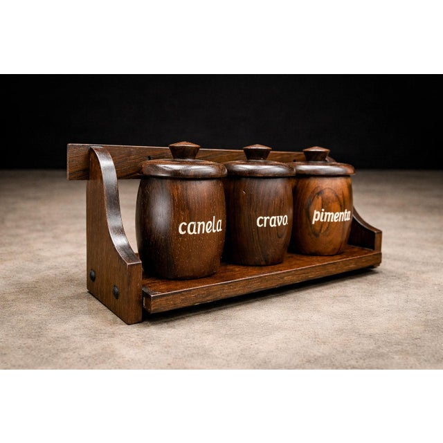 Spice Rack With 3 Containers in Rosewood, Casa Finland, 1960s For Sale - Image 9 of 9