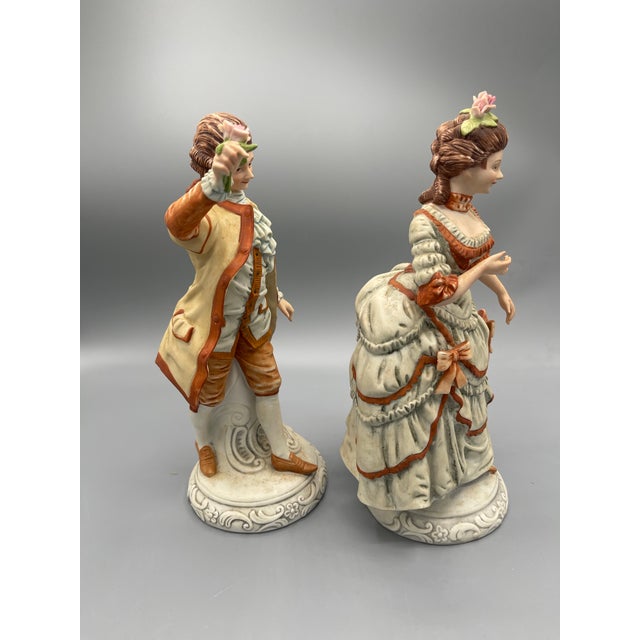 Vintage Andrea by Sadek Porcelain Courtship Couple Figurines in Blue and White, Pai For Sale - Image 4 of 9