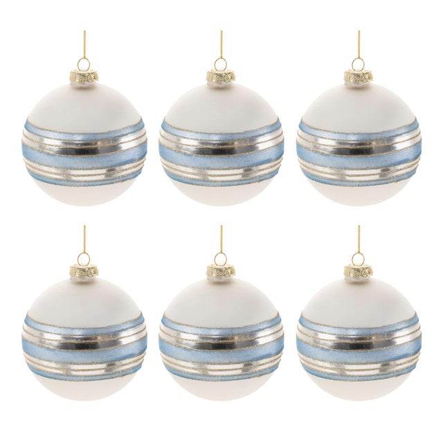 Contemporary Striped Glass Ball Ornament (Set of 6) For Sale - Image 3 of 3