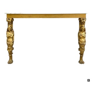 Early 20th Century French Gilt Wood Figural Marble Top Console For Sale