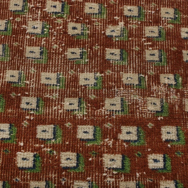 Vintage Mid-Century Red and Brown Wool Runner With Green Geometrics For Sale - Image 4 of 6