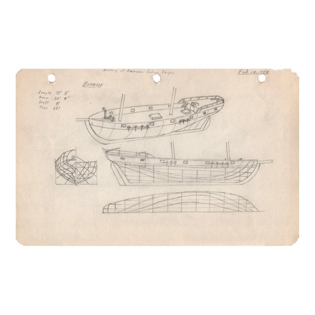 1940s Maine Marine Architectural Drawing on Paper For Sale