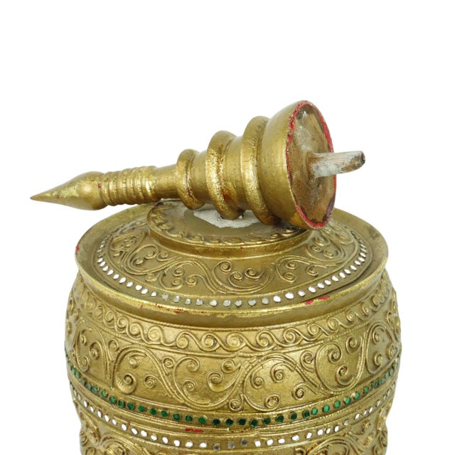 Wood Large Golden Wooden Offering Bowl, 1950s For Sale - Image 7 of 13