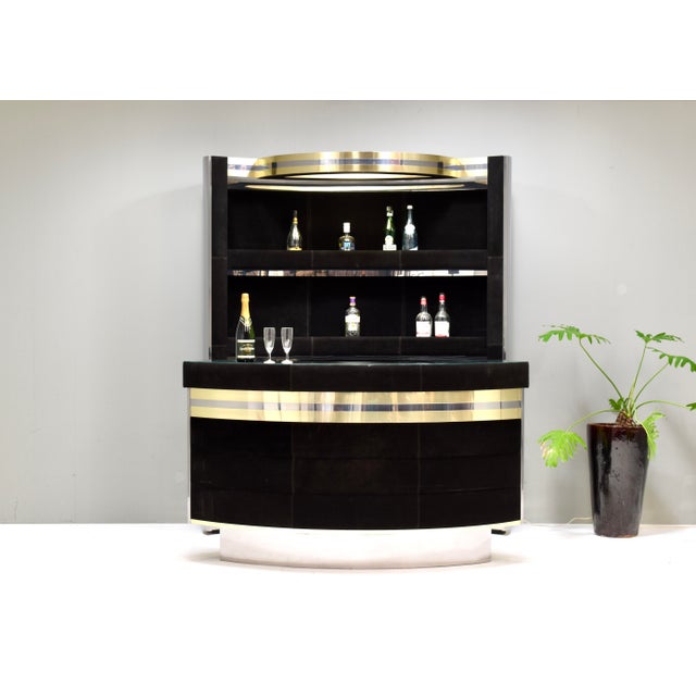 Hollywood Regency Bar in Black Suede, Brass and Chrome, 1970s For Sale - Image 18 of 18