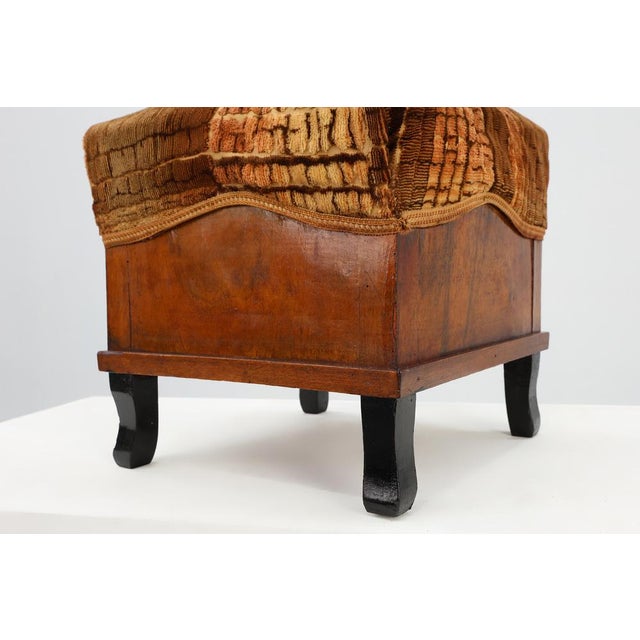 Art Deco Walnut Stool with Velvet Upholstery, Italy, 1920s For Sale - Image 6 of 12