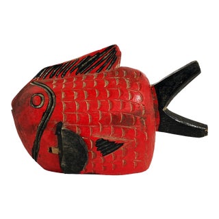 Vintage African Wooden Fish Bozo Tribe Mali 16" W For Sale