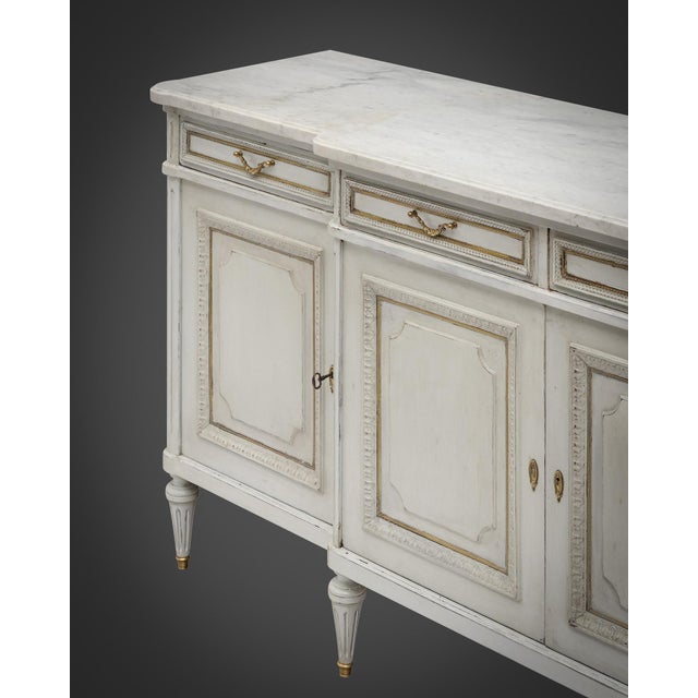 Painted Louis XVI Buffet, French, Carrara Marble, Antique 1920s For Sale - Image 4 of 9