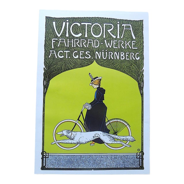 Vintage Poster Lithograph - Fritz Rehm - Victoria Bicycle Works - 13.25" X 19.5" For Sale