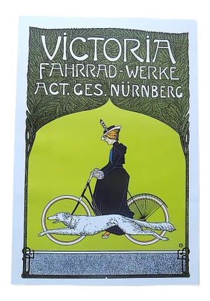 Vintage Poster Lithograph - Fritz Rehm - Victoria Bicycle Works - 13.25" X 19.5"