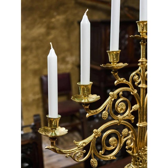 Gold 19th Century Neo-Gothic Brass Candlesticks, Set of 2 For Sale - Image 8 of 12