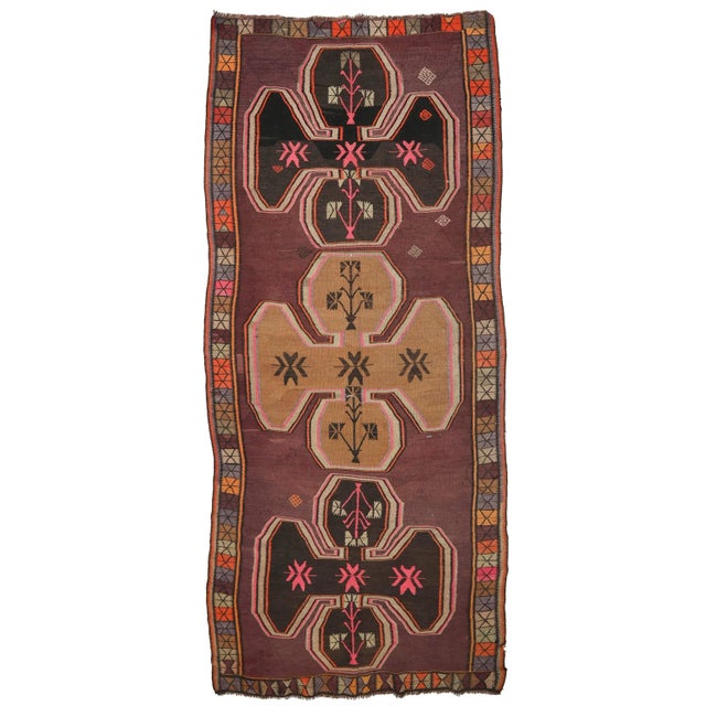 Textile Mid 20th Century Vintage Turkish Kars Kilim Rug For Sale - Image 7 of 7