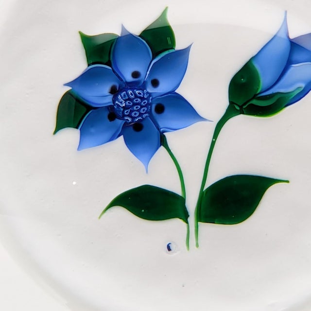 Botanical Lampwork "Blue Flower" Paperweight by Allan Scott for Caithness Glass For Sale - Image 10 of 11