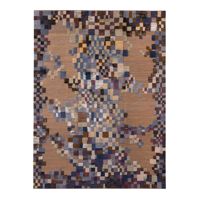 Rug & Kilim’s Scandinavian Style Geometric Beige Brown and Blue Wool Rug - 5x8 For Sale