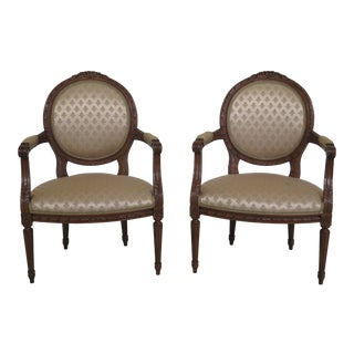 1990s Vintage French Louis XV Upholstered Open Arm Chairs - a Pair For Sale