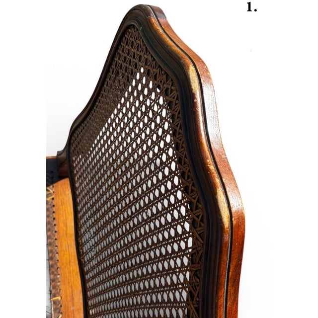 Set of 4 Mid 20th Century French Louis XV Style Walnut Caned Dining Chairs — Handwoven Cane Seats & Backs For Sale - Image 12 of 12