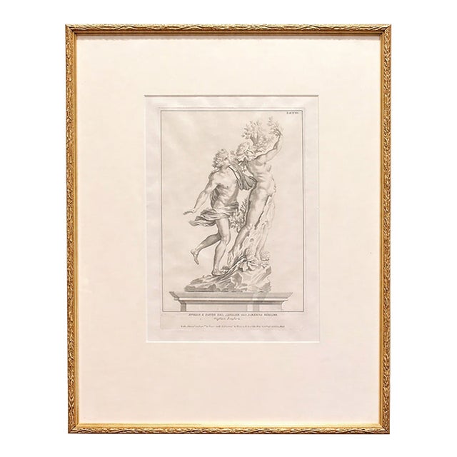 Antique Neoclassical Engraving “Apollo and Daphne” After Bernini – Gilt Frame For Sale