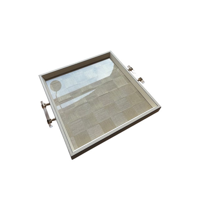 Mid-Century Modern Square Beige Checkered Tray For Sale - Image 3 of 3