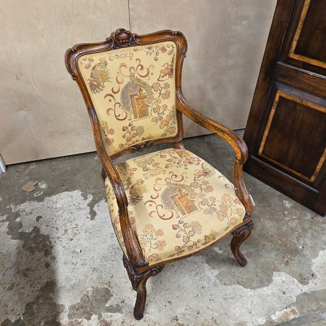 Brown 1910s English Edwardian Carved Upholstered Armchair With Cabriole Legs For Sale - Image 8 of 8