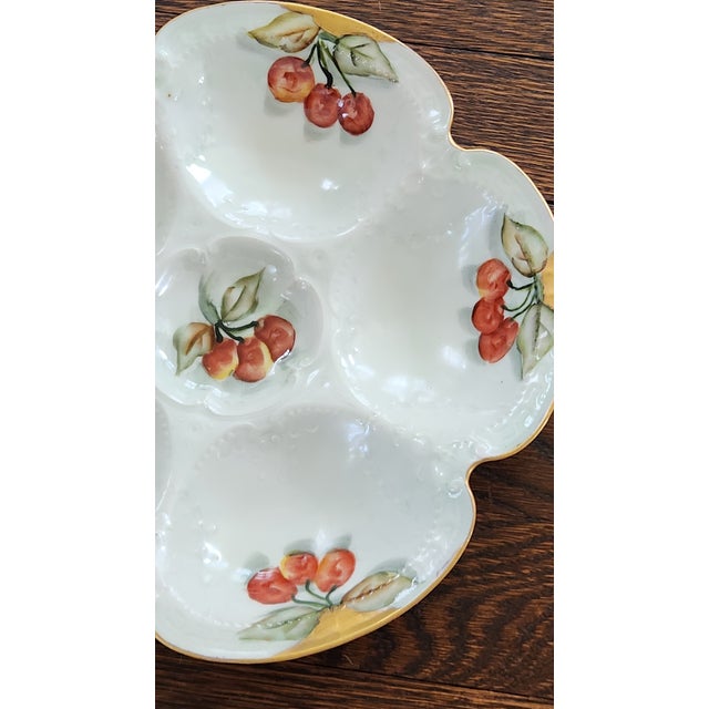 Cream Antique Haviland Limoges Hand-Painted Cherry & Gilt Oyster Plate, Circa 1900 For Sale - Image 8 of 14