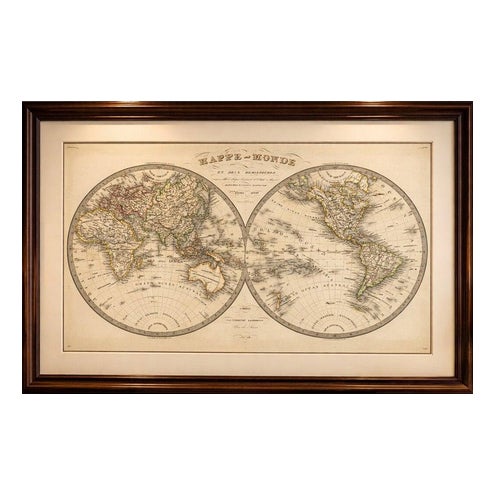 Antique Double Hemisphere World Map by Lapie, Paris, 1838 For Sale