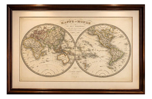 Antique Double Hemisphere World Map by Lapie, Paris, 1838
