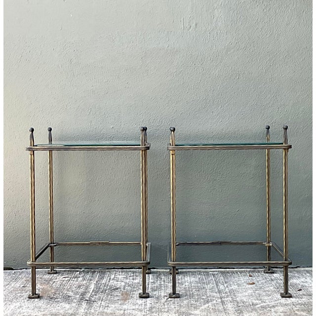 Hollywood Regency Vintage Claudio Rayes Brass Side Tables - A Pair For Sale - Image 3 of 12