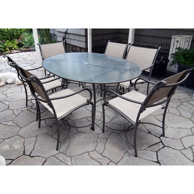 Early 21st C. Brown Jordan “Roma Sling” Aluminum Outdoor Patio Table & 6 Chairs For Sale - Image 10 of 11