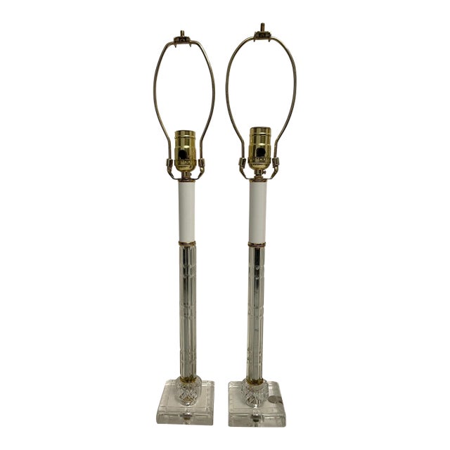 Cut Crystal & Glass Boudoir Lamps - A Pair For Sale