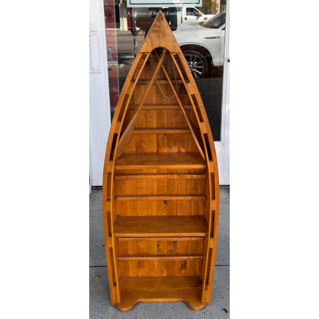 Vintage English Boat Form Etagere Bookshelf Bookcase.