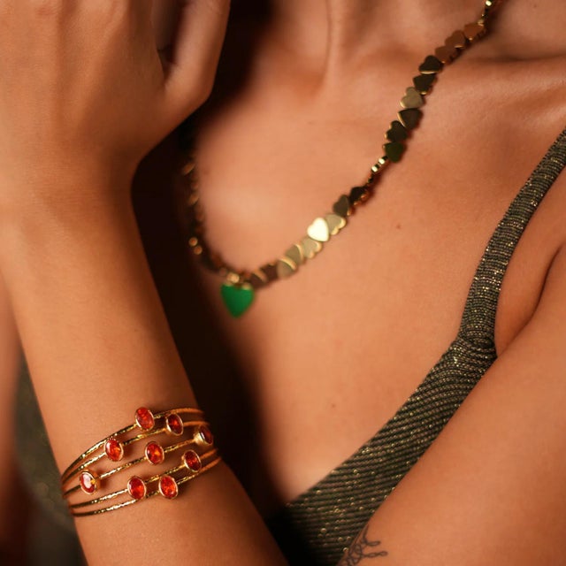 Cleopatra Gold & Carnelian Stone Cuff Chunky Bracelet For Sale In Miami - Image 6 of 9