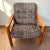 Danish modern teak arm chair with geometric black and metallic upholstery circa 1970s
