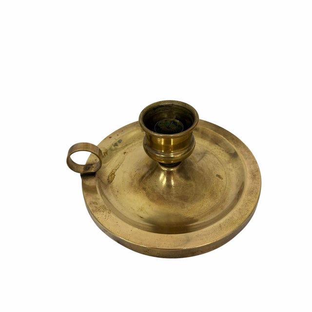 French Country Vintage Brass Finger Loop Candlestick Holder For Sale - Image 3 of 5