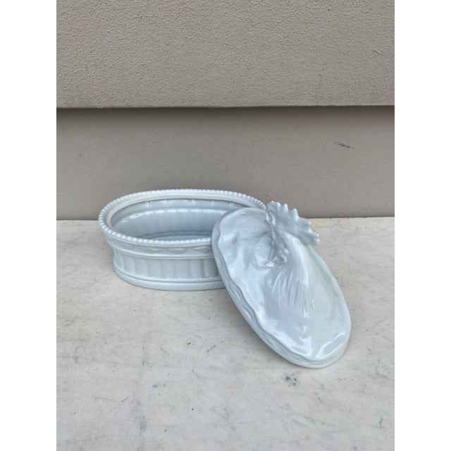 French Country French Trompe l'Oeil White Porcelain Rooster Pâté Tureen For Sale - Image 3 of 6