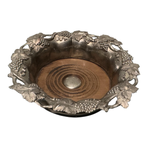 Antique Victorian Silverplate Wine Bottle Coaster With Wooden Base