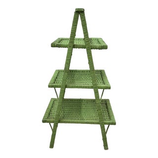 Mid Century Wicker 3 Tier Ladder Shelf For Sale