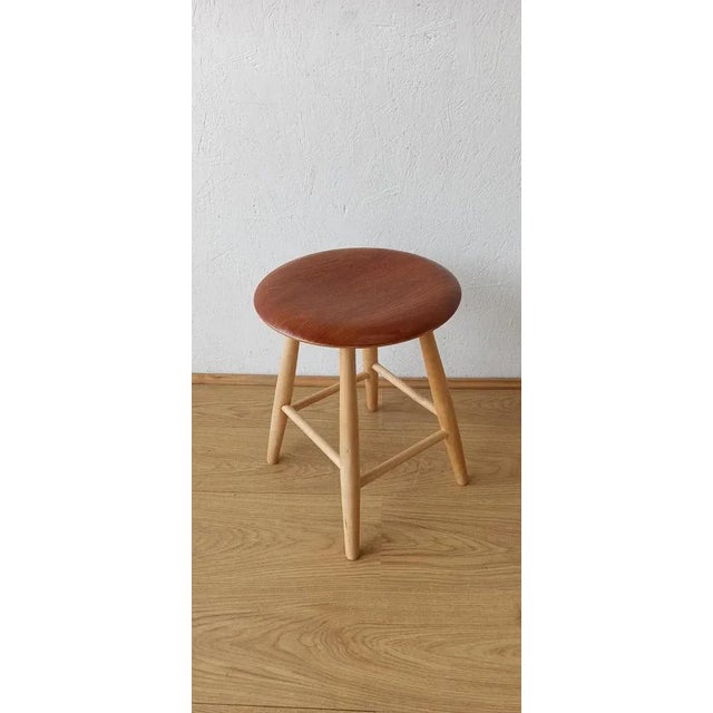 Vintage Swedish Wooden Stool, 1960s For Sale - Image 3 of 10