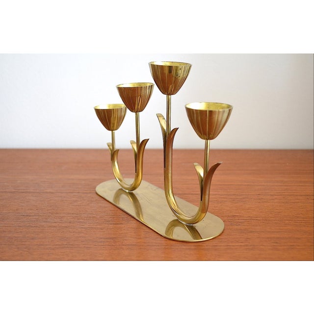 Bauhaus Four-Armed Brass Candleholder by Gunnar Ander for Ystad Metall, Sweden, 1960s For Sale - Image 3 of 8