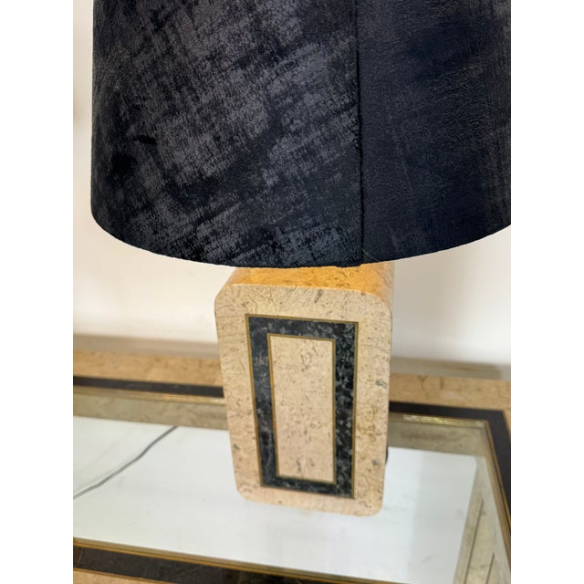 Vintage Italian Style Table Lamps in Travertine Marquetry with Brass Details from Maitland Smith, 1980s, Set of 2 For Sale - Image 10 of 11